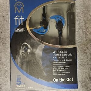 Blue Wireless Stereo Earbuds with Mic